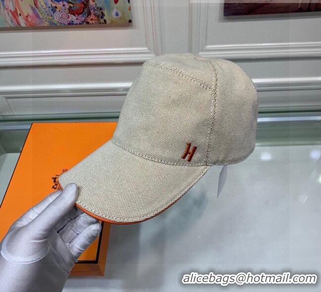 Well Crafted Hermes Canvas Baseball Hat with Side H 0176 Beige 2021