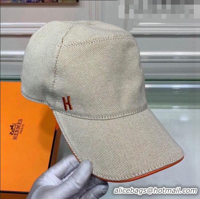 Well Crafted Hermes Canvas Baseball Hat with Side H 0176 Beige 2021