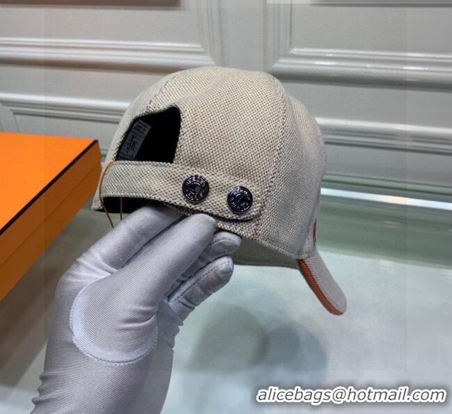 Well Crafted Hermes Canvas Baseball Hat with Side H 0176 Beige 2021