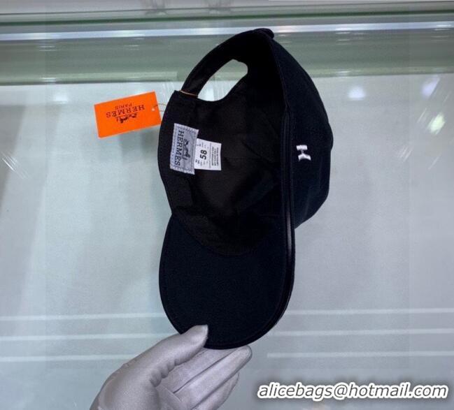 Top Quality Hermes Canvas Baseball Hat with Side H 0176 Black 2021