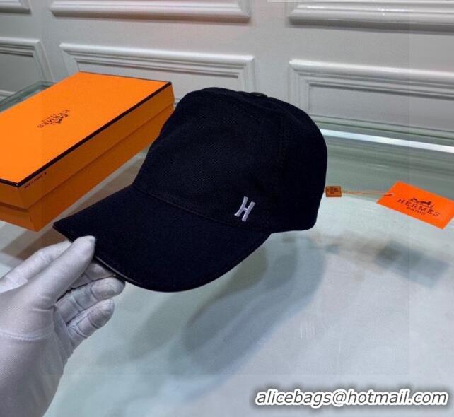 Top Quality Hermes Canvas Baseball Hat with Side H 0176 Black 2021