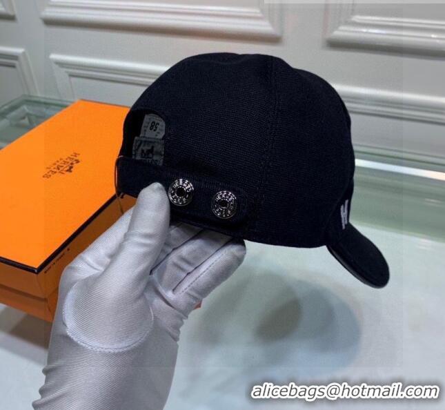 Top Quality Hermes Canvas Baseball Hat with Side H 0176 Black 2021