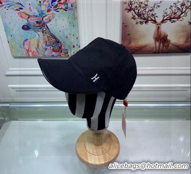 Top Quality Hermes Canvas Baseball Hat with Side H 0176 Black 2021