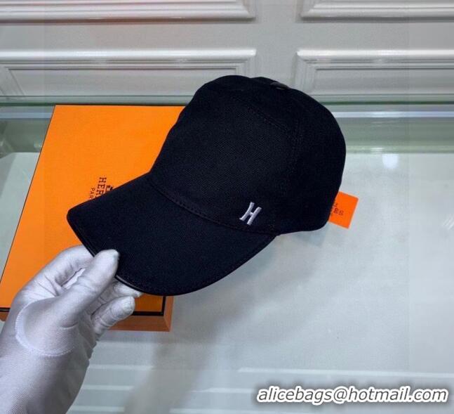 Top Quality Hermes Canvas Baseball Hat with Side H 0176 Black 2021