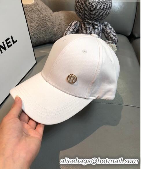 New Fashion Hermes Canvas Baseball Hat with H Charm 0177 White 2021