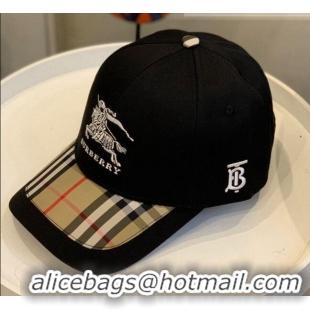 Cheapest Burberry TB Check Canvas Baseball Hat with Logo Embroidery BU2501 Black 2021