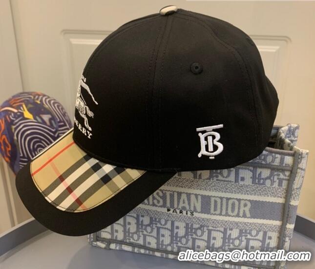 Cheapest Burberry TB Check Canvas Baseball Hat with Logo Embroidery BU2501 Black 2021