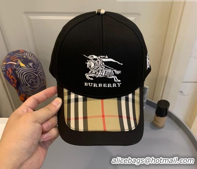 Cheapest Burberry TB Check Canvas Baseball Hat with Logo Embroidery BU2501 Black 2021