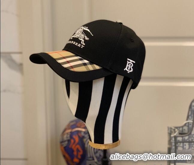 Cheapest Burberry TB Check Canvas Baseball Hat with Logo Embroidery BU2501 Black 2021