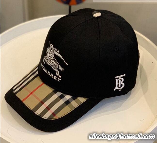 Cheapest Burberry TB Check Canvas Baseball Hat with Logo Embroidery BU2501 Black 2021