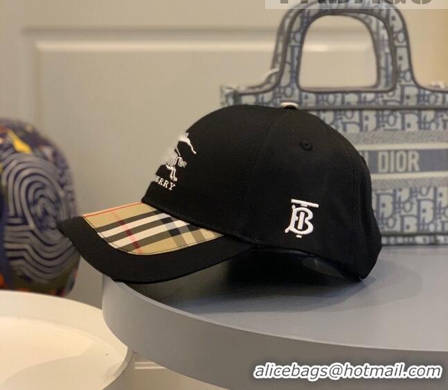 Cheapest Burberry TB Check Canvas Baseball Hat with Logo Embroidery BU2501 Black 2021