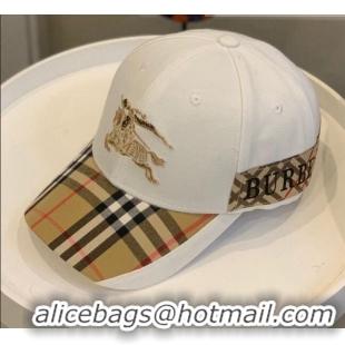 Best Price Burberry TB Check Canvas Baseball Hat with Logo Embroidery BU2501 White 2021