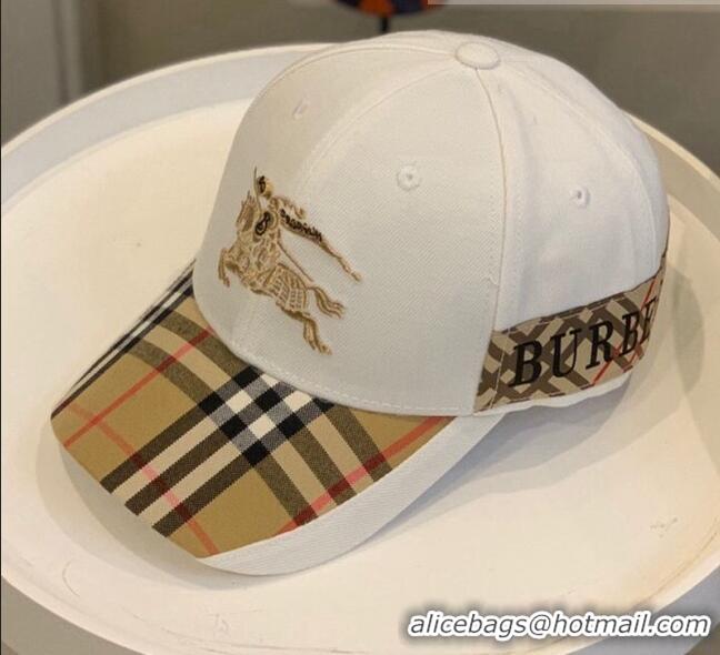 Best Price Burberry TB Check Canvas Baseball Hat with Logo Embroidery BU2501 White 2021