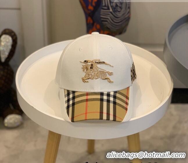 Best Price Burberry TB Check Canvas Baseball Hat with Logo Embroidery BU2501 White 2021