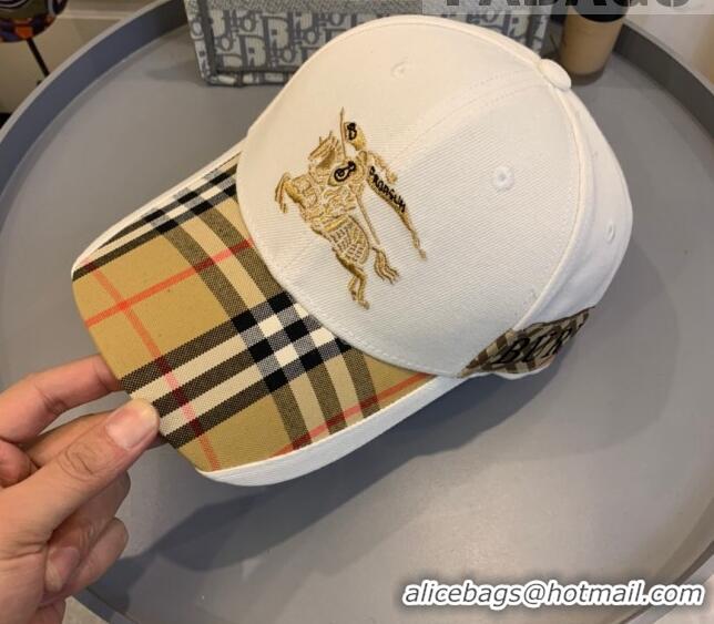 Best Price Burberry TB Check Canvas Baseball Hat with Logo Embroidery BU2501 White 2021