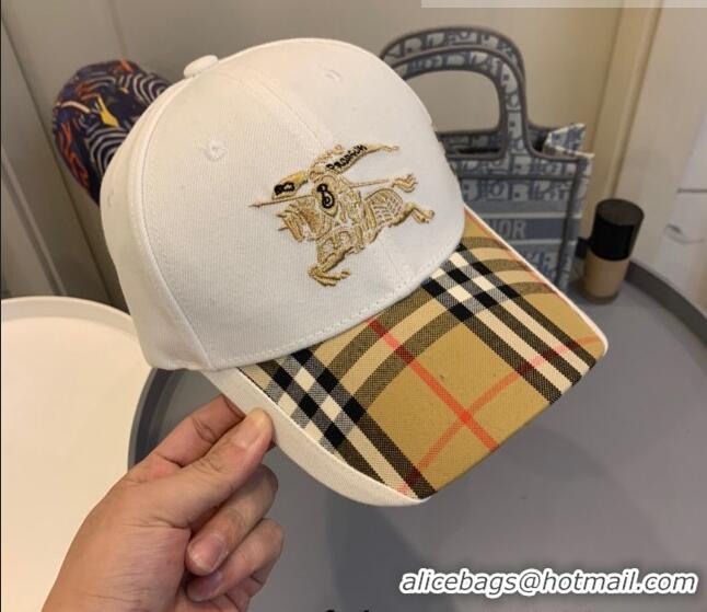 Best Price Burberry TB Check Canvas Baseball Hat with Logo Embroidery BU2501 White 2021