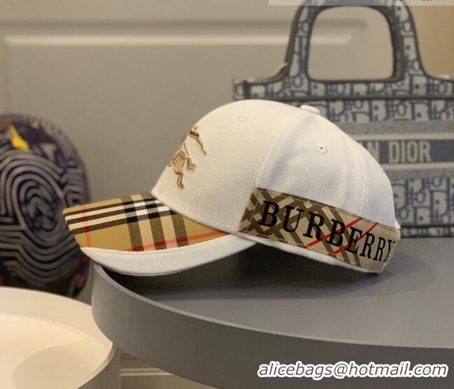 Best Price Burberry TB Check Canvas Baseball Hat with Logo Embroidery BU2501 White 2021