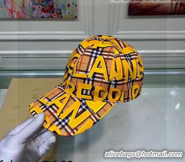 Affordable Price Burberry Graffiti Check Baseball Hat 110486 Yellow 2021