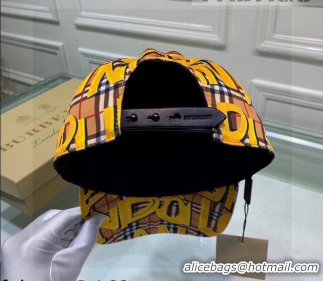 Affordable Price Burberry Graffiti Check Baseball Hat 110486 Yellow 2021