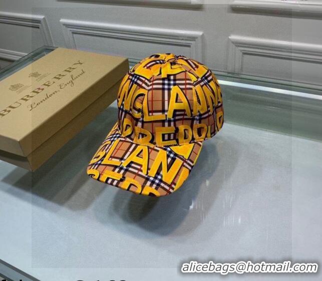 Affordable Price Burberry Graffiti Check Baseball Hat 110486 Yellow 2021