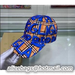 Super Quality Burberry Graffiti Check Baseball Hat 110487 Blue 2021