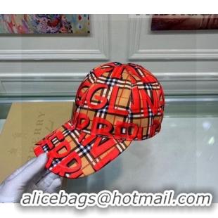 Popular Style Burberry Graffiti Check Baseball Hat 110488 Red 2021