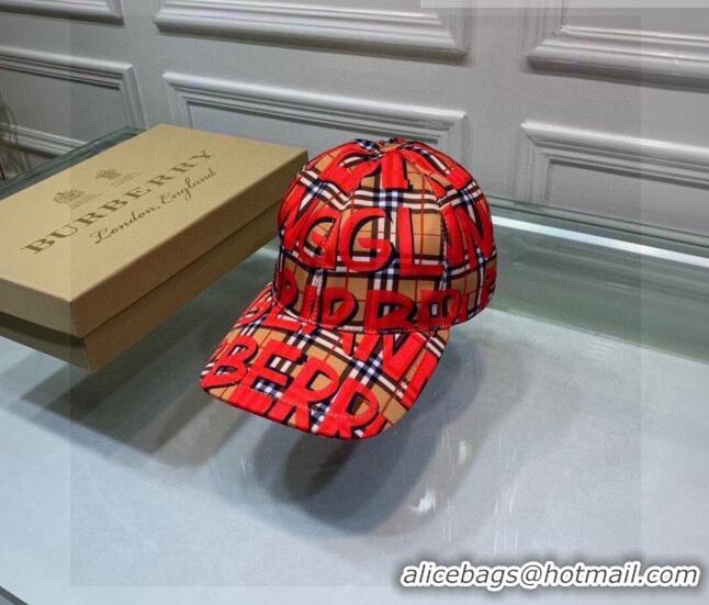 Popular Style Burberry Graffiti Check Baseball Hat 110488 Red 2021