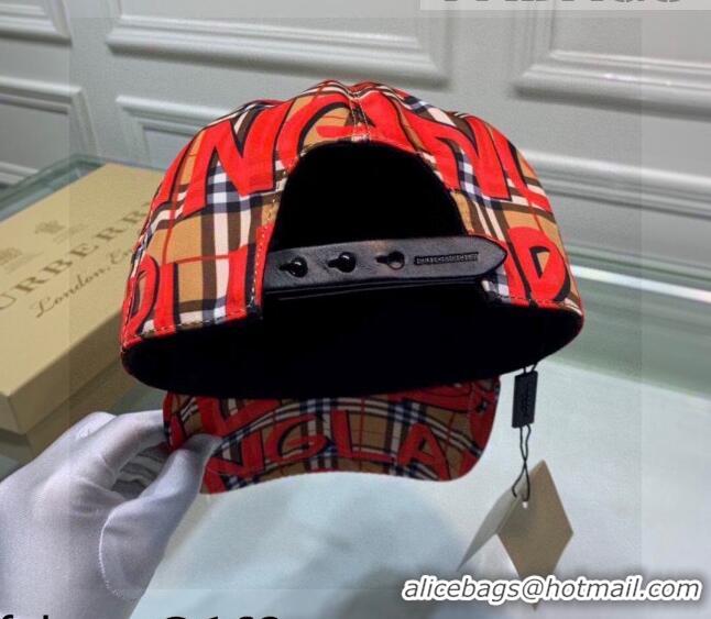 Popular Style Burberry Graffiti Check Baseball Hat 110488 Red 2021