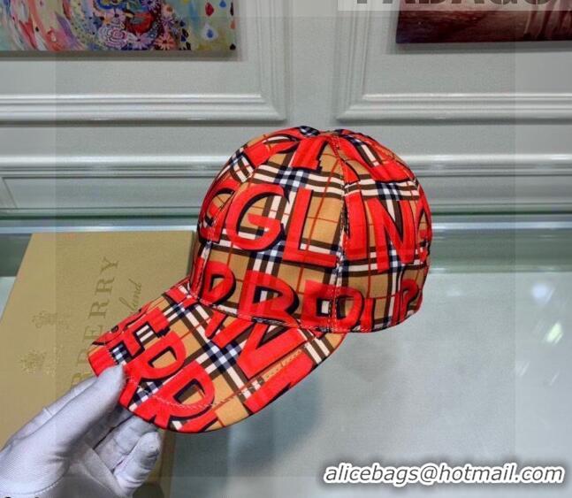 Popular Style Burberry Graffiti Check Baseball Hat 110488 Red 2021