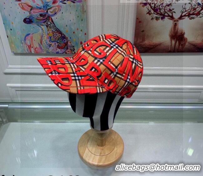 Popular Style Burberry Graffiti Check Baseball Hat 110488 Red 2021