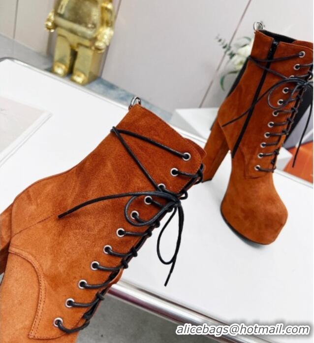 Perfect Saint Laurent Cherry Lace-up Platform Booties in Suede Brown 0825068