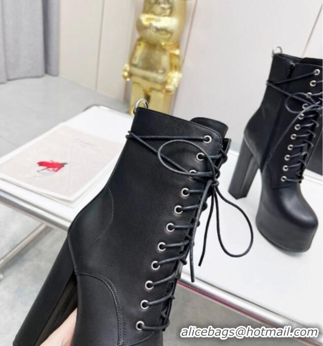 Classic Hot Saint Laurent Cherry Lace-up Platform Booties in Smooth Calfskin Black 0825073