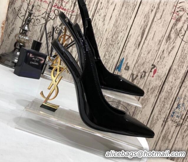 Popular Style Saint Laurent Patent Leather Slingback Pumps 11cm Black/Gold 0909133