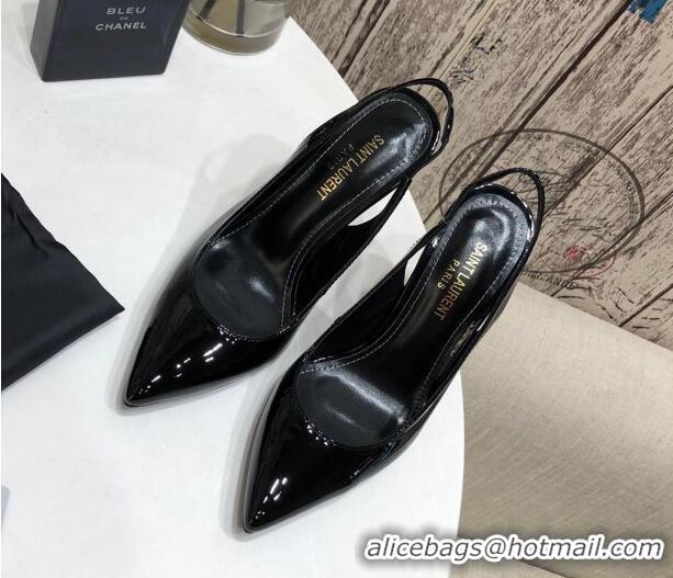 Popular Style Saint Laurent Patent Leather Slingback Pumps 11cm Black/Gold 0909133