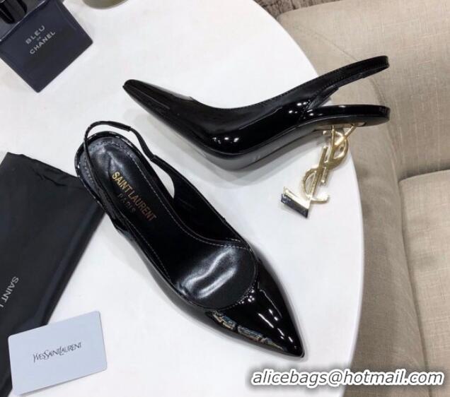 Popular Style Saint Laurent Patent Leather Slingback Pumps 11cm Black/Gold 0909133