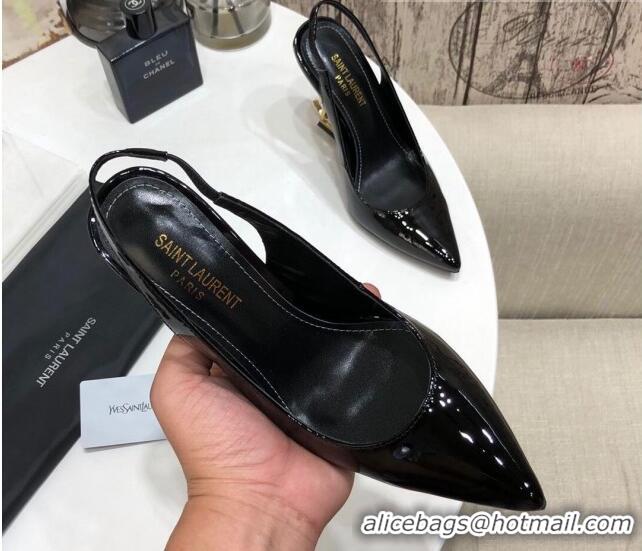 Popular Style Saint Laurent Patent Leather Slingback Pumps 11cm Black/Gold 0909133