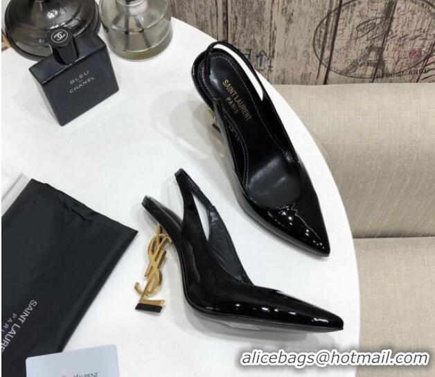 Popular Style Saint Laurent Patent Leather Slingback Pumps 11cm Black/Gold 0909133