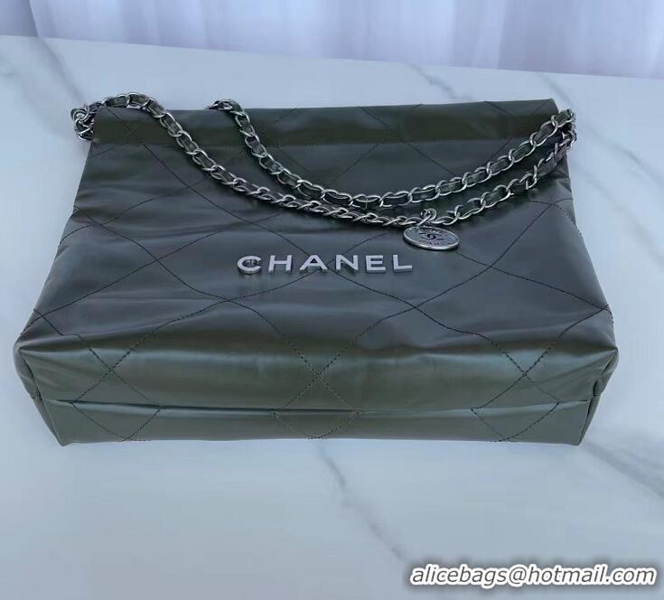 Top Grade Chanel 22 Calf Leather Shopping bag AS326 Dark Green/Silver