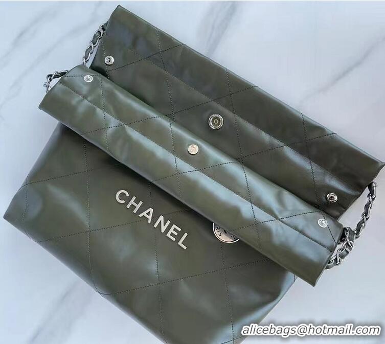 Top Grade Chanel 22 Calf Leather Shopping bag AS326 Dark Green/Silver