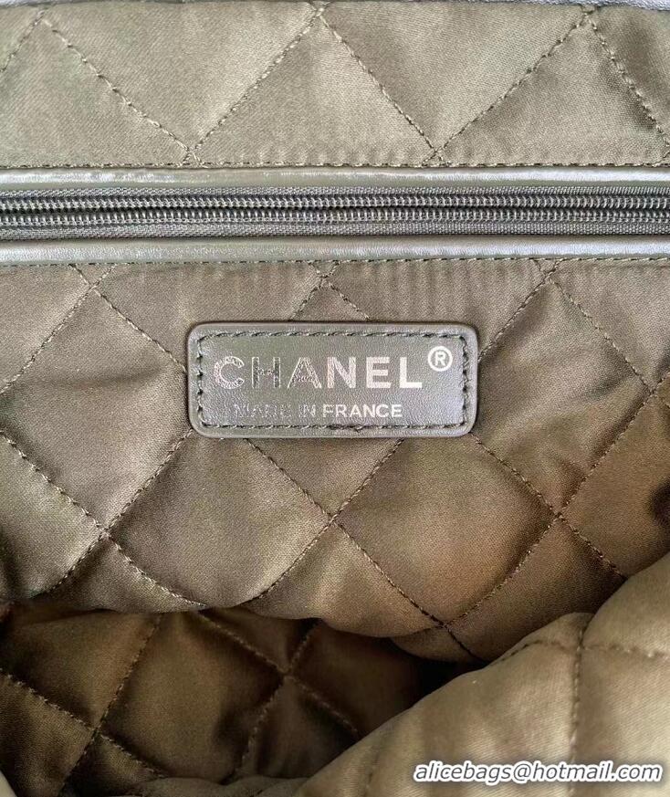 Top Grade Chanel 22 Calf Leather Shopping bag AS326 Dark Green/Silver