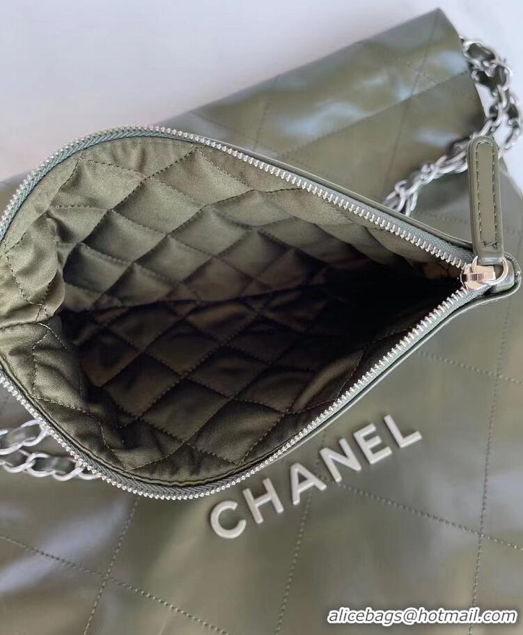 Top Grade Chanel 22 Calf Leather Shopping bag AS326 Dark Green/Silver