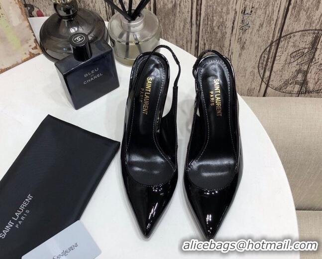 Stylish Saint Laurent Patent Leather Slingback Pumps 11cm All Black 0909134