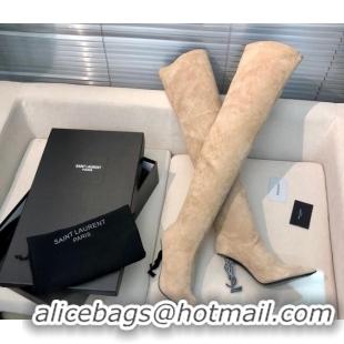 Grade Quality Saint Laurent Suede Over-Knee High Boots 10cm Khkai 0909129