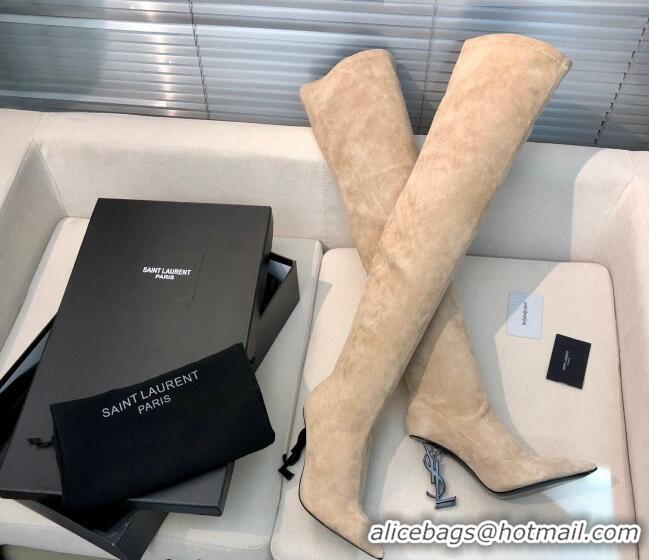 Grade Quality Saint Laurent Suede Over-Knee High Boots 10cm Khkai 0909129