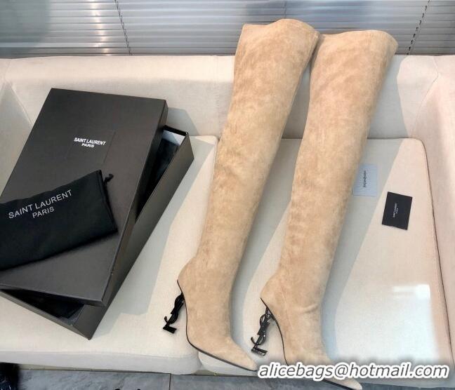 Grade Quality Saint Laurent Suede Over-Knee High Boots 10cm Khkai 0909129