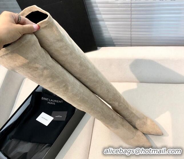 Grade Quality Saint Laurent Suede Over-Knee High Boots 10cm Khkai 0909129