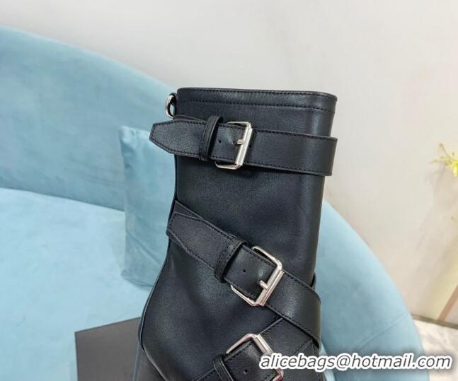 Luxury Saint Laurent Cherry Buckle Leather Platform Boots 14.5cm Black 091283