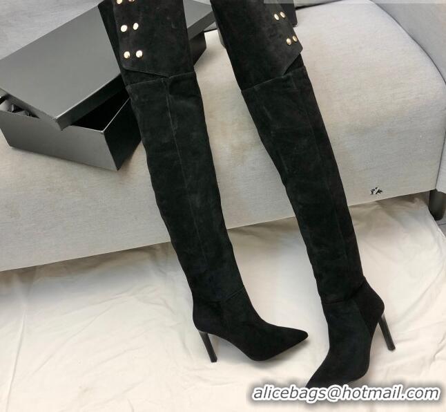 Discount Saint Laurent Jane Over-the-knee Boots in Suede Calfskin Leather Black 926076