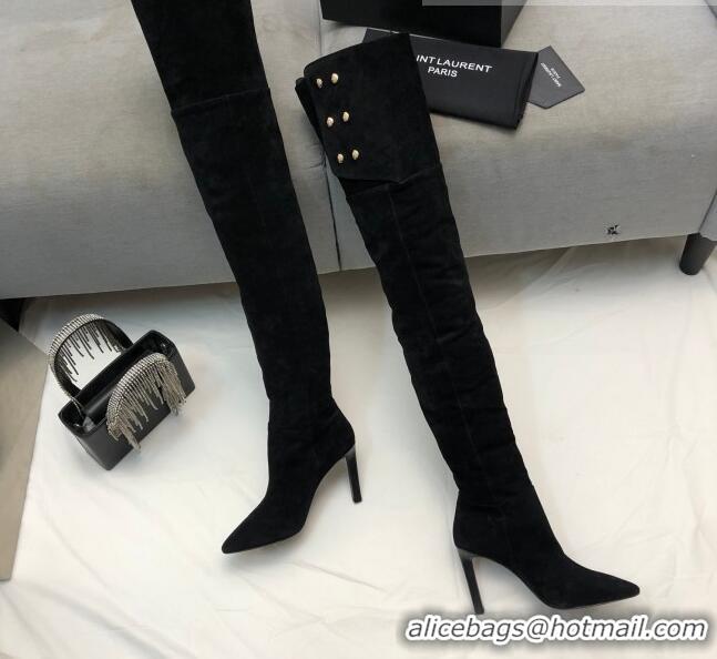 Discount Saint Laurent Jane Over-the-knee Boots in Suede Calfskin Leather Black 926076