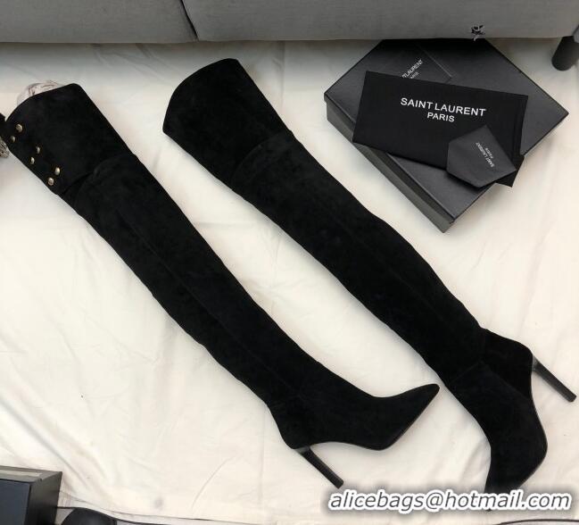 Discount Saint Laurent Jane Over-the-knee Boots in Suede Calfskin Leather Black 926076